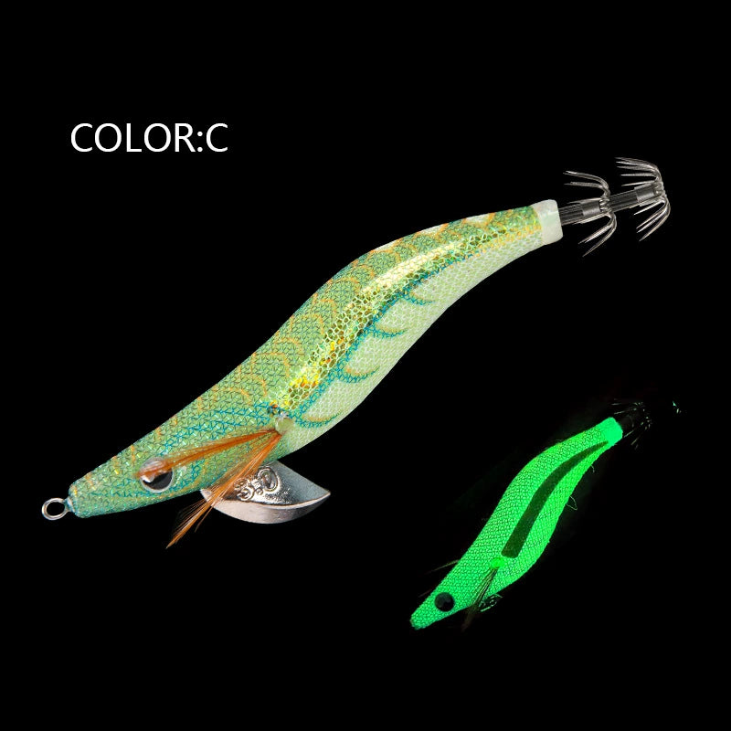 New Squid Hook #2.5/9.5g #3.0/15.5g #3.5/19.5g Rapid inkiSng Artificial Luminous Squid Jigging Bait Wood Shrimp Hooks for Saltwater Tackle Fishing Lure