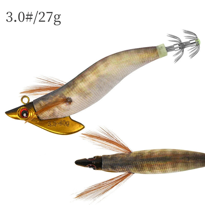 New Squid Hook 3.0/27g #3.5/40g Rapid inkiSng Artificial Luminous Squid Jigging Bait Wood Shrimp Hooks for Saltwater Tackle Fishing Lure