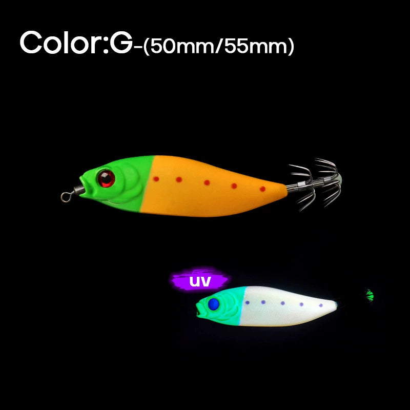 New Squid Hook #50mm/4.0g #55mm/5.5g Rapid inkiSng Artificial Luminous Squid Jigging Bait Wood Shrimp Hooks for Saltwater Tackle Fishing Lure