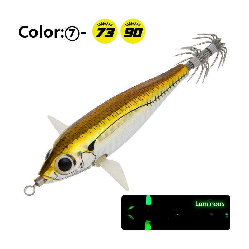 New Squid Hook #73mm/6g #90mm/10g Rapid inkiSng Artificial Luminous Squid Jigging Bait Wood Shrimp Hooks for Saltwater Tackle Fishing Lure
