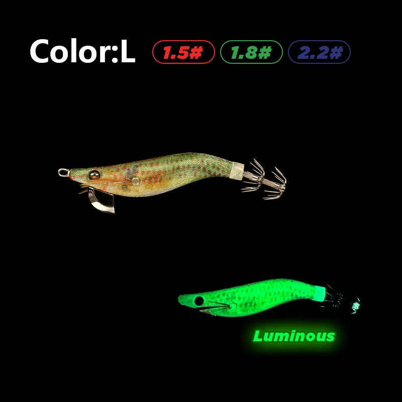 New Squid Hook #1.5/3.7g #1.8/5.2g #2.2/7.0g Rapid inkiSng Artificial Luminous Squid Jigging Bait Wood Shrimp Hooks for Saltwater Tackle Fishing Lure
