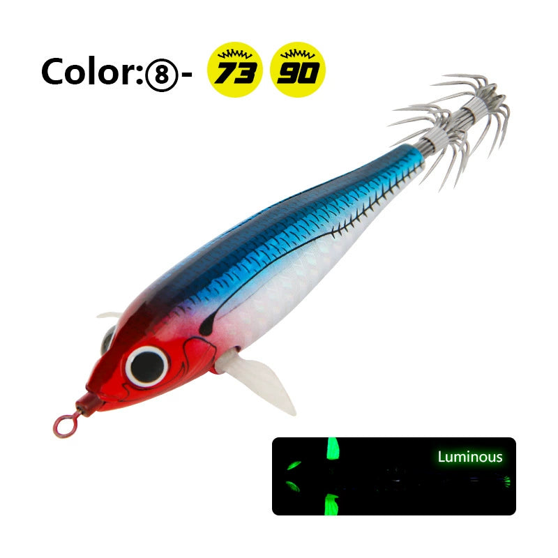 New Squid Hook #73mm/6g #90mm/10g Rapid inkiSng Artificial Luminous Squid Jigging Bait Wood Shrimp Hooks for Saltwater Tackle Fishing Lure