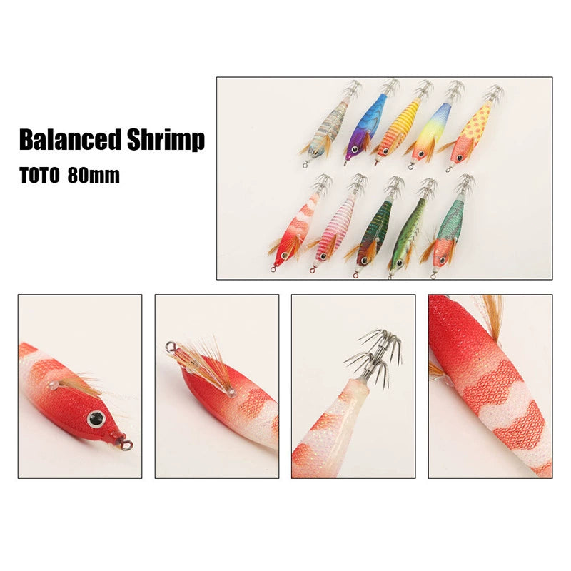 New Squid Hook #8cm/5.5g Rapid inkiSng Artificial Luminous Squid Jigging Bait Wood Shrimp Hooks for Saltwater Tackle Fishing Lure