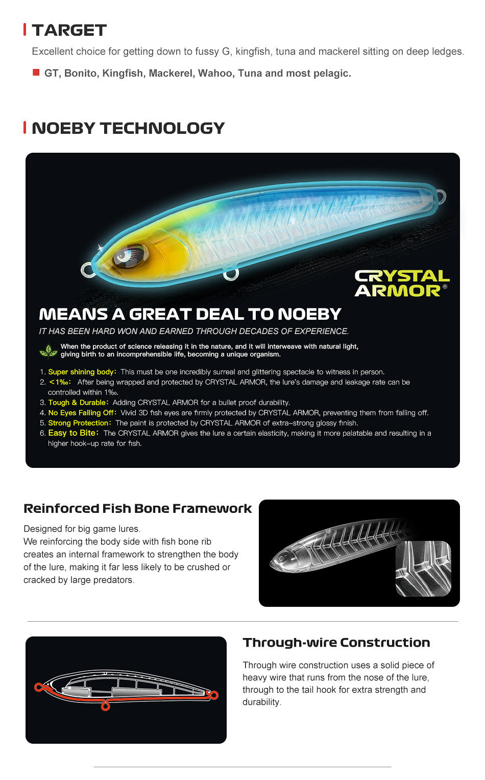 NOEBY Saltwater Pencil Bait/Stickbait/Minnow/Topwater Lure 160g/109mm