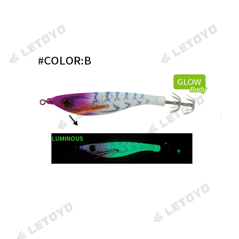 New Squid Hook #99mm/6.5g Rapid inkiSng Artificial Luminous Squid Jigging Bait Wood Shrimp Hooks for Saltwater Tackle Fishing Lure