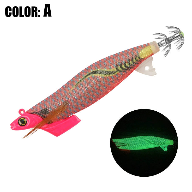 New Squid Hook #3.5/26g Rapid inkiSng Artificial Luminous Squid Jigging Bait Wood Shrimp Hooks for Saltwater Tackle Fishing Lure