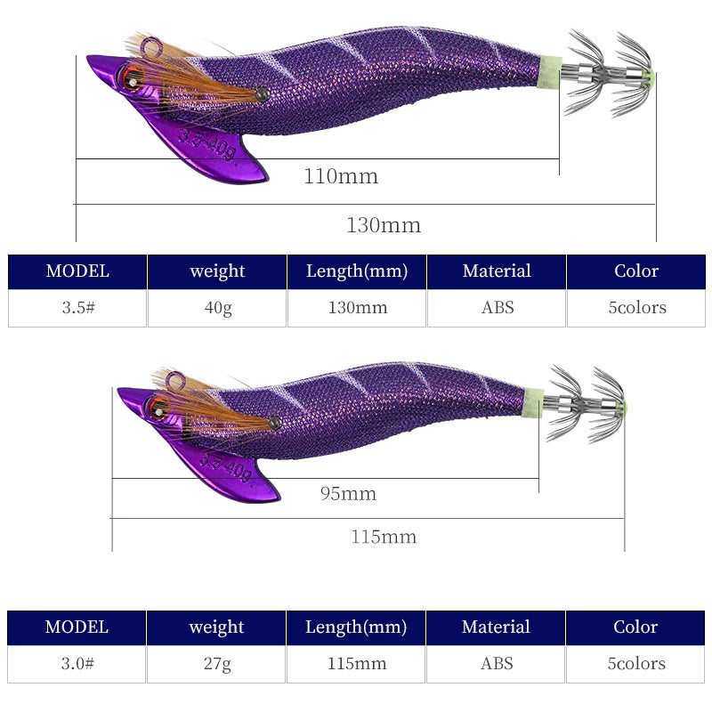 New Squid Hook 3.0/27g #3.5/40g Rapid inkiSng Artificial Luminous Squid Jigging Bait Wood Shrimp Hooks for Saltwater Tackle Fishing Lure