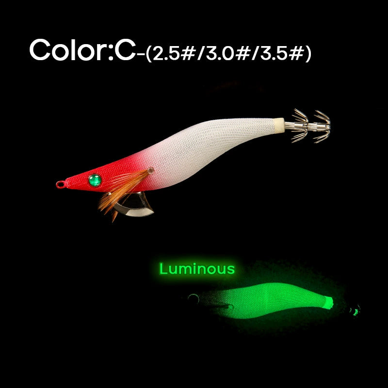 New Squid Hook #2.5/10 #3.0/16 #3.5/21 Rapid inkiSng Artificial Luminous Squid Jigging Bait Wood Shrimp Hooks for Saltwater Tackle Fishing Lure