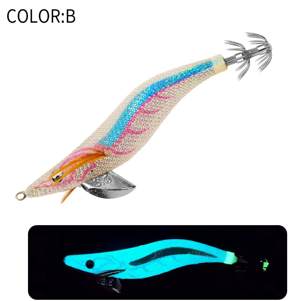 New Squid Hook #2.5/10g #3.0/15g #3.5/20g Rapid inkiSng Artificial Luminous Squid Jigging Bait Wood Shrimp Hooks for Saltwater Tackle Fishing Lure