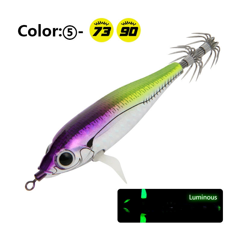 New Squid Hook #73mm/6g #90mm/10g Rapid inkiSng Artificial Luminous Squid Jigging Bait Wood Shrimp Hooks for Saltwater Tackle Fishing Lure