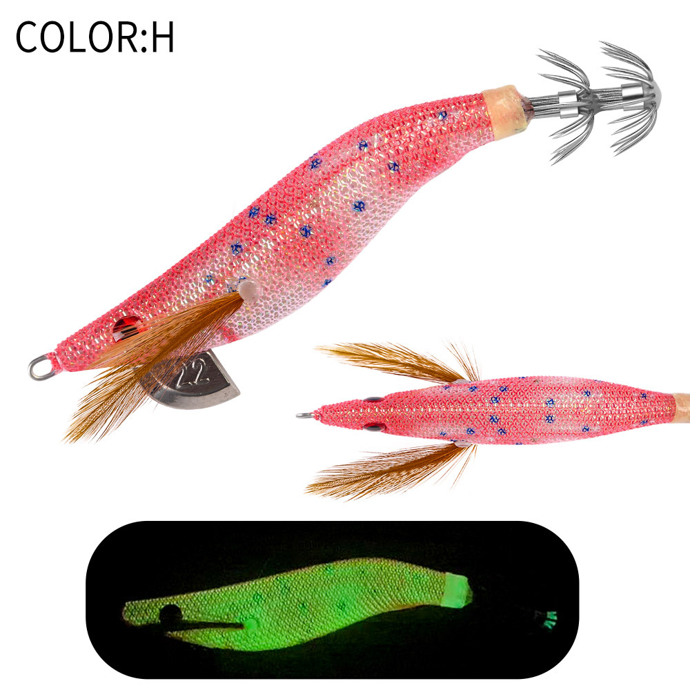 New Squid Hook #2.2/7g Rapid inkiSng Artificial Luminous Squid Jigging Bait Wood Shrimp Hooks for Saltwater Tackle Fishing Lure