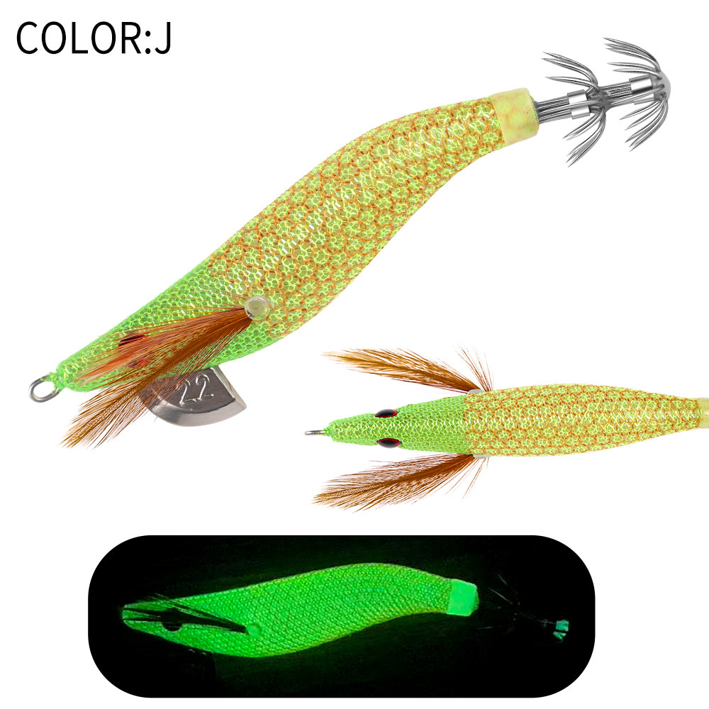 New Squid Hook #2.2/7g Rapid inkiSng Artificial Luminous Squid Jigging Bait Wood Shrimp Hooks for Saltwater Tackle Fishing Lure