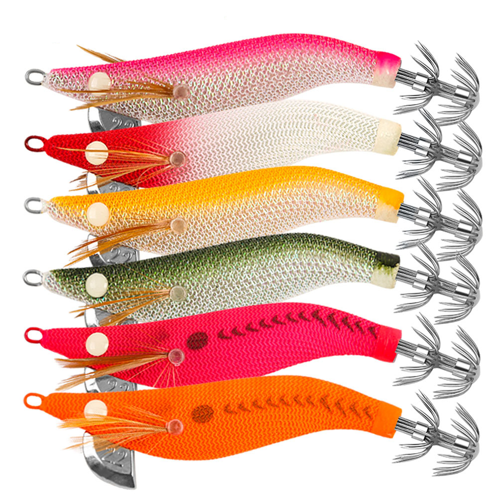 New Squid Hook #1.5/3.8g #1.8/5g #2.2/6.8g Rapid inkiSng Artificial Luminous Squid Jigging Bait Wood Shrimp Hooks for Saltwater Tackle Fishing Lure