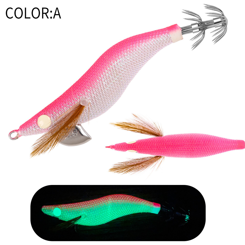 New Squid Hook #2.5/10g Rapid inkiSng Artificial Luminous Squid Jigging Bait Wood Shrimp Hooks for Saltwater Tackle Fishing Lure