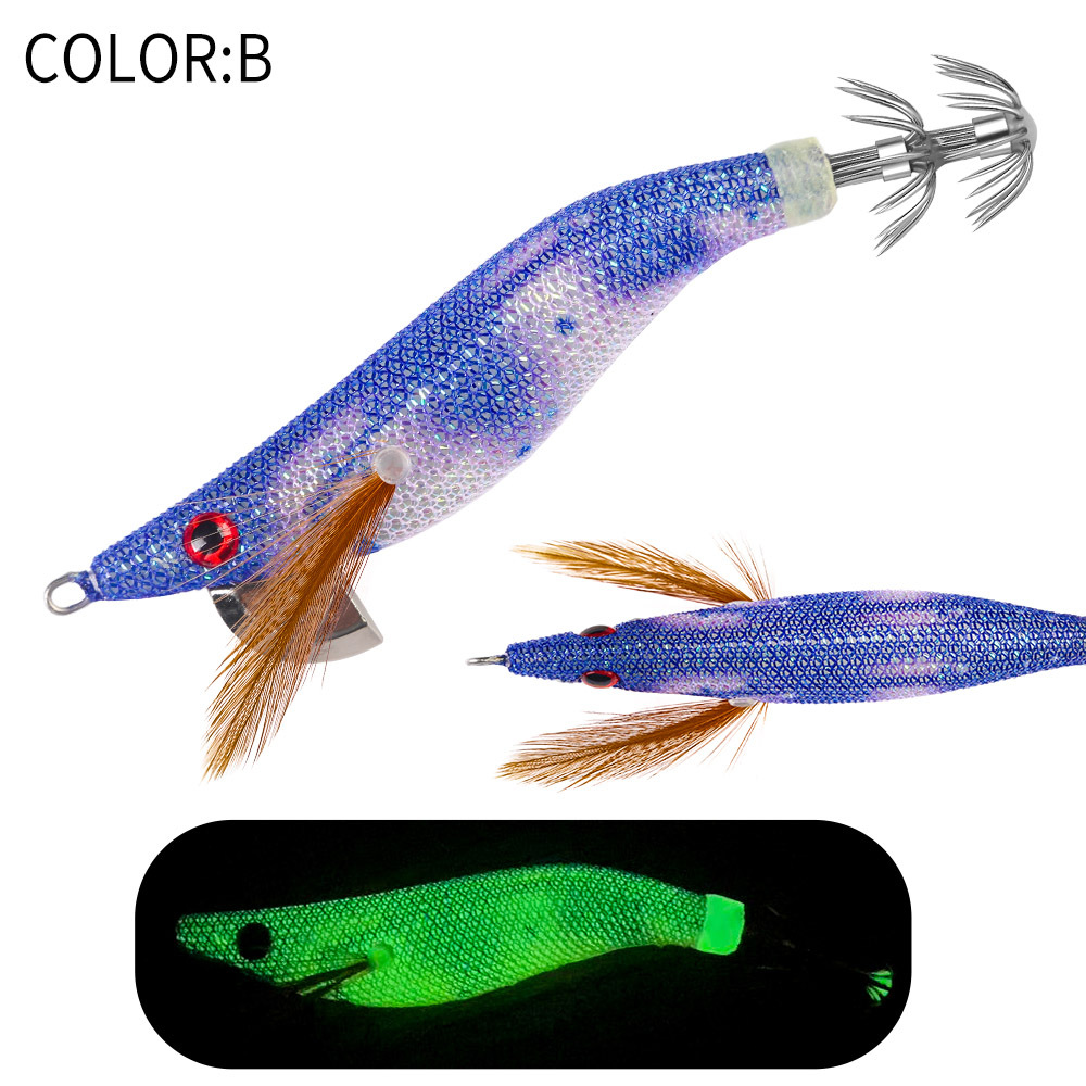 New Squid Hook #2.2/7g Rapid inkiSng Artificial Luminous Squid Jigging Bait Wood Shrimp Hooks for Saltwater Tackle Fishing Lure