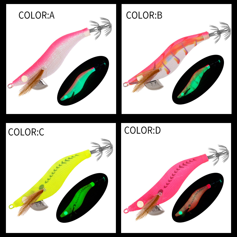 New Squid Hook #2.5/10g Rapid inkiSng Artificial Luminous Squid Jigging Bait Wood Shrimp Hooks for Saltwater Tackle Fishing Lure