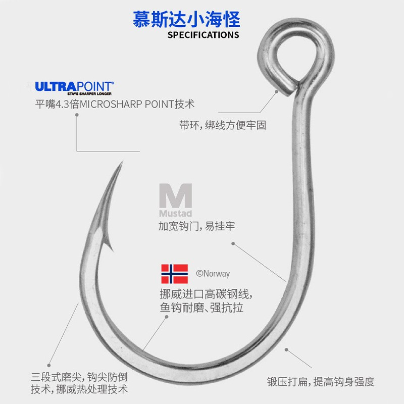 New High Quality Mustad Jigging Hook/Assist Hook for Saltwater Fishing Hooks #1 #2 #4 #6 #8 #1/0 #2/0 #3/0 #4/0 #5/0 #6/0 #7/0 #8/0