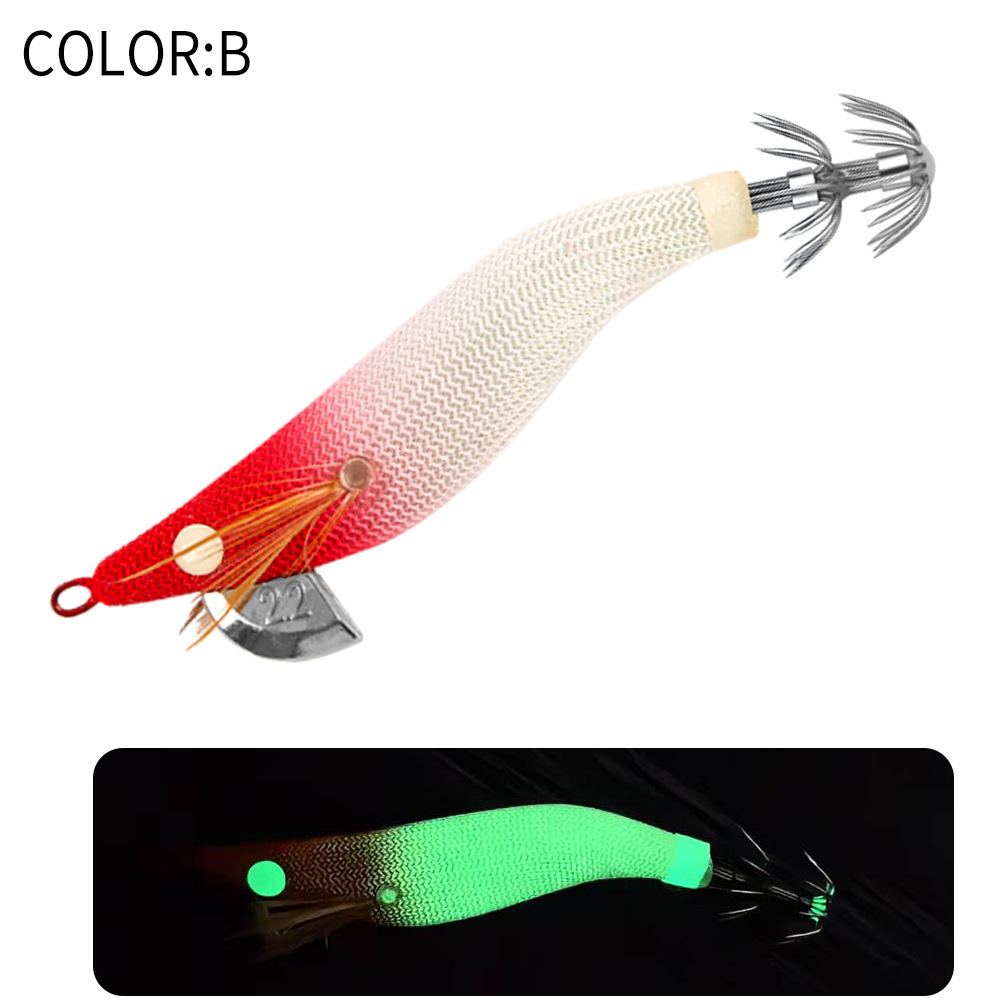 New Squid Hook #1.5/3.8g #1.8/5g #2.2/6.8g Rapid inkiSng Artificial Luminous Squid Jigging Bait Wood Shrimp Hooks for Saltwater Tackle Fishing Lure