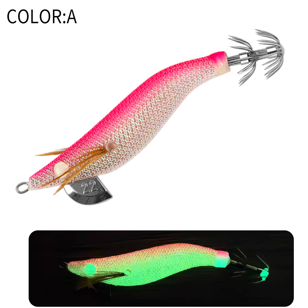 New Squid Hook #1.5/3.8g #1.8/5g #2.2/6.8g Rapid inkiSng Artificial Luminous Squid Jigging Bait Wood Shrimp Hooks for Saltwater Tackle Fishing Lure