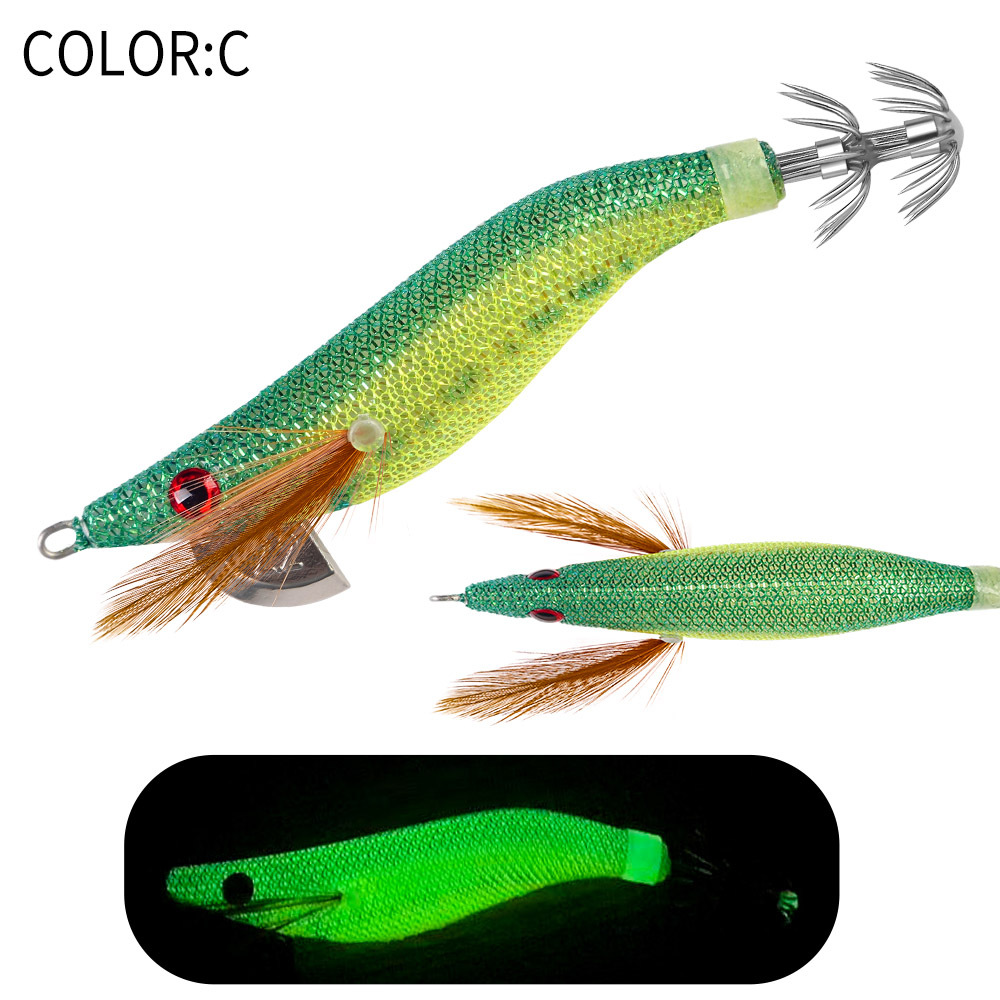 New Squid Hook #2.2/7g Rapid inkiSng Artificial Luminous Squid Jigging Bait Wood Shrimp Hooks for Saltwater Tackle Fishing Lure