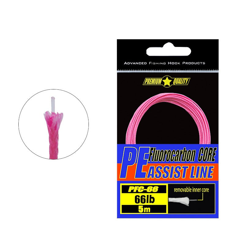 Assist Hook PE Binding Cord 45lbs 66lbs 90lbs Pound Fluorocarbon Braided Core Pink