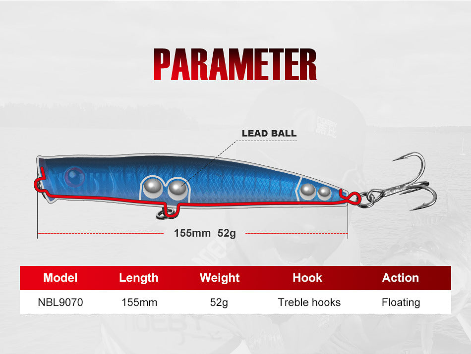 Saltwater plastic popper bait #2-155mm/52g
