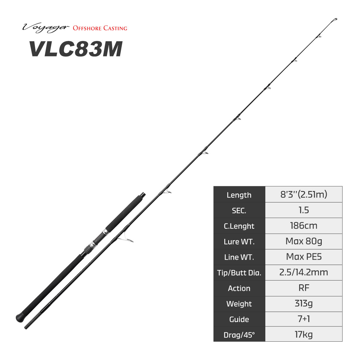 NOEBY Slow Pitch Jigging/Saltwater/Topwater/Big Game/GT /Tuna Rod VLC76M/VLC83M