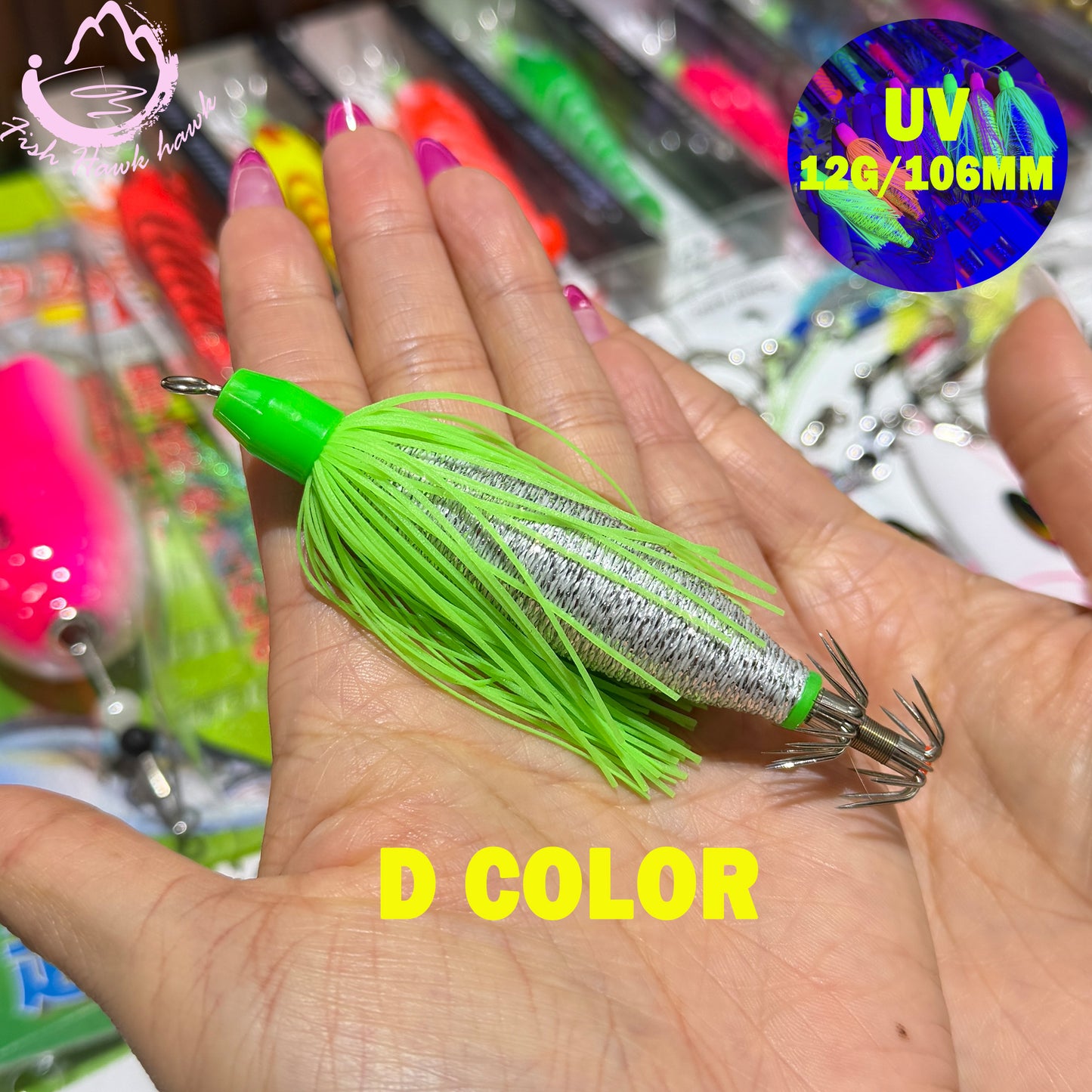 New 12g 106mm ABS PVC Midwater Night Glow UV Squid Jigs Premium Fishing Lures Squid Cuttlefish Octopus UV Glow High Visibility Squid hook