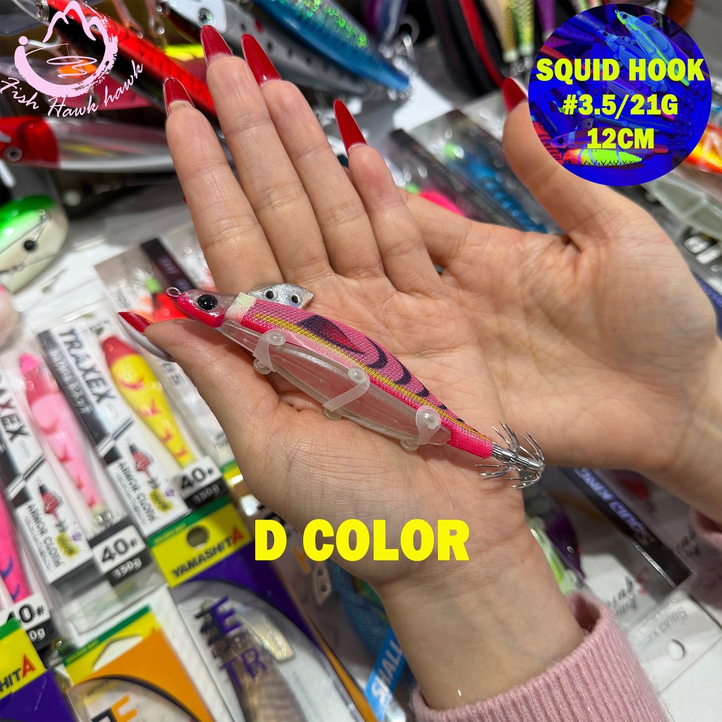 New #3.5/21g Live-Bait Wrap Squid Jig Real Fish Scent Boost EGI Lure, Sharp Hooks for Squid & Cuttlefish Fishing Squid Hook