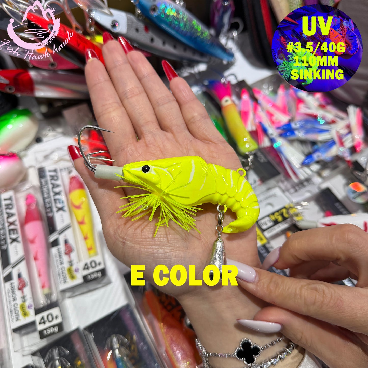 New #3.5/40g Luminous Shrimp Jig Squid Hook Saltwater Lure Glow Metal Bait for Deep Sea Jigging Bright for Snapper, Grouper Tuna Squid Hook