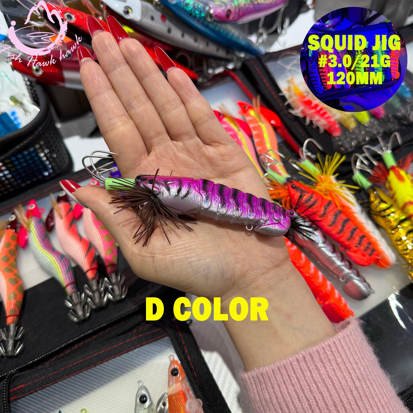 21g/120mm Luminous Squid Jigs Set Saltwater Squid Hooks with Sharp Stainless Hooks for Night Fishing Squid Hook
