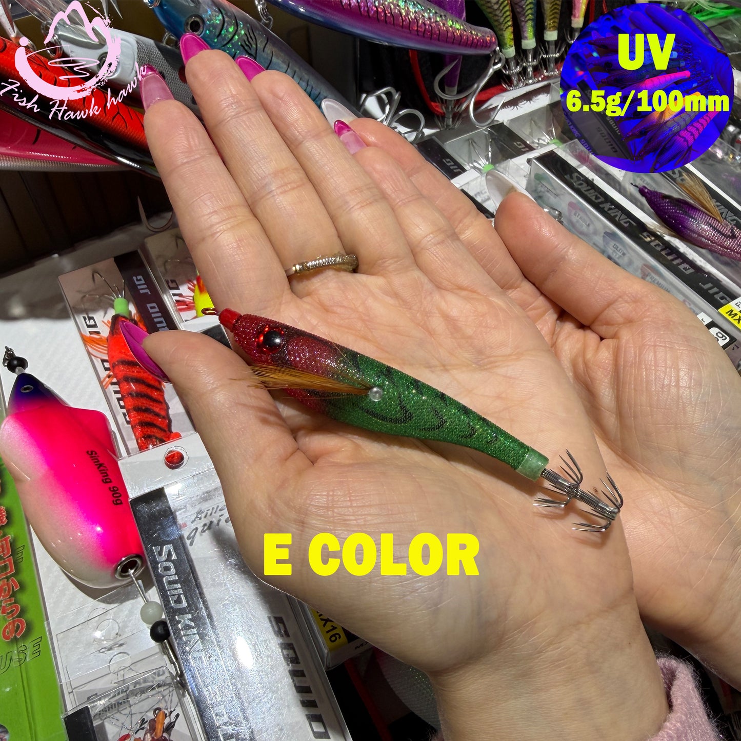 New Wholesale 2.5# Squid Jigs 6.5g 10cm UV Luminous PVC/ABS Shrimp Bait Glow Night Fishing Lures 3D Eyes Stainless Squid Hook