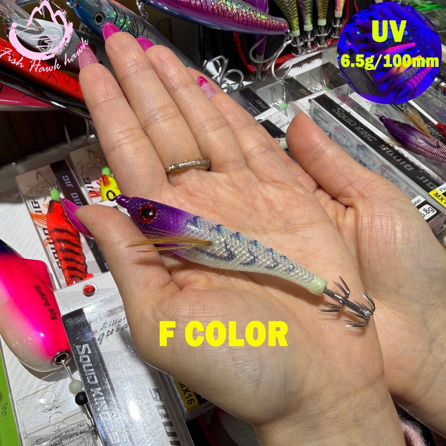 New Wholesale 2.5# Squid Jigs 6.5g 10cm UV Luminous PVC/ABS Shrimp Bait Glow Night Fishing Lures 3D Eyes Stainless Squid Hook