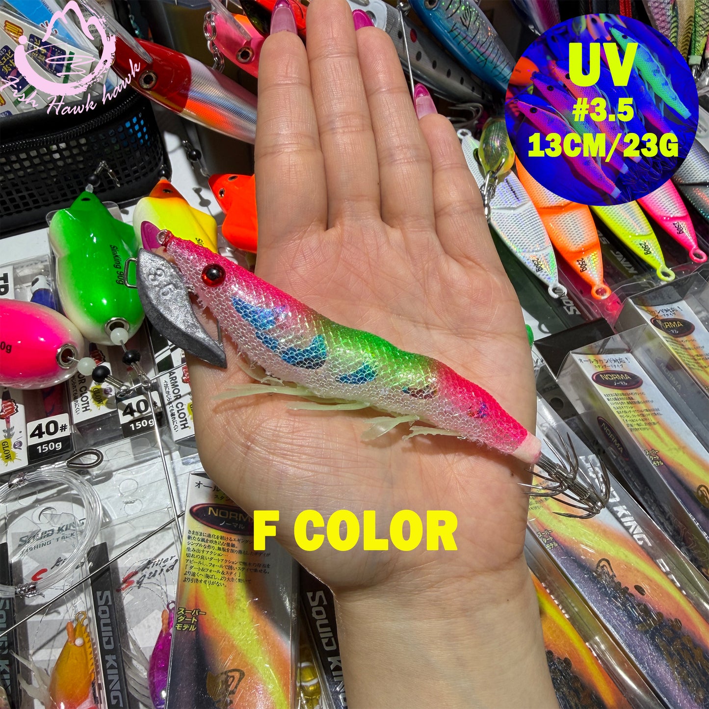 New Wooden Shrimp Bait #3.5 13cm 23g Squid Hook Lure Ultra UV Glow Egi Jig for Deep Sea Saltwater Night Jigging Fishing Squid hook