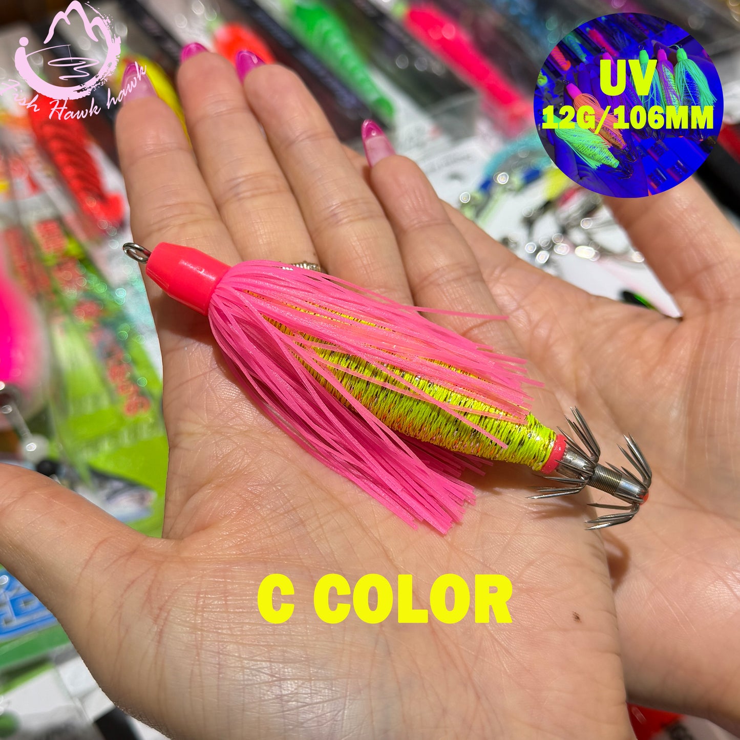New 12g 106mm ABS PVC Midwater Night Glow UV Squid Jigs Premium Fishing Lures Squid Cuttlefish Octopus UV Glow High Visibility Squid hook