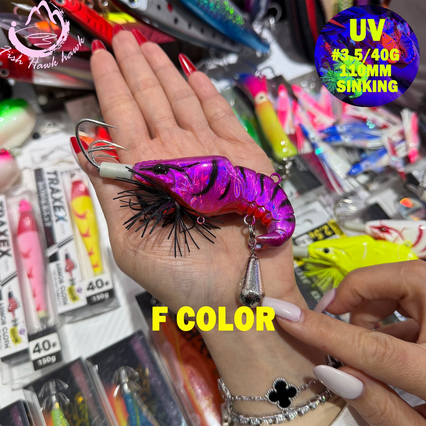 New #3.5/40g Luminous Shrimp Jig Squid Hook Saltwater Lure Glow Metal Bait for Deep Sea Jigging Bright for Snapper, Grouper Tuna Squid Hook