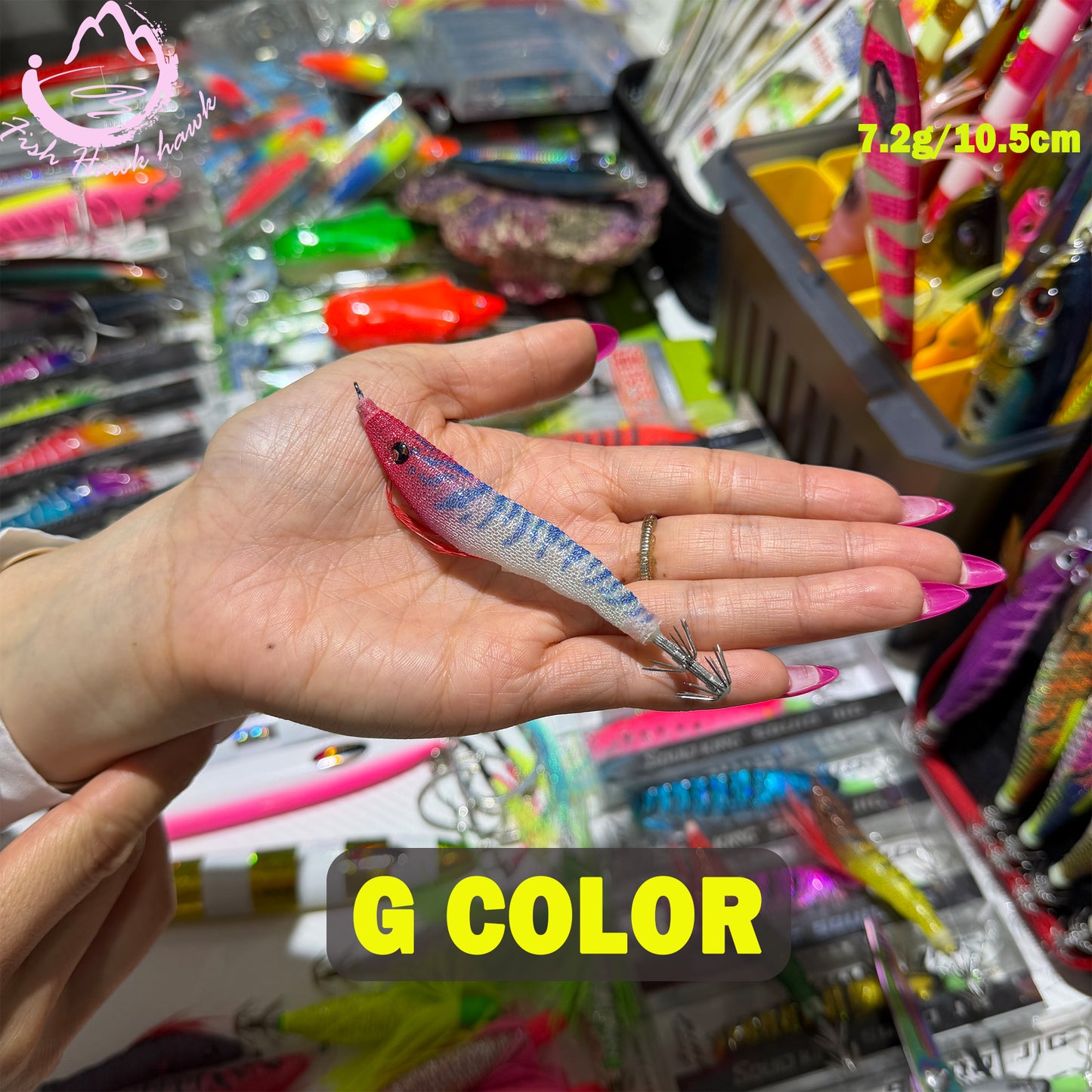 New 7.2g 10.5cm Glow Egi PVC Squid Jig Lure with LED Light for Saltwater Fishing Midwater Bait Cuttlefish & Squid 3D Eyes Squid hook