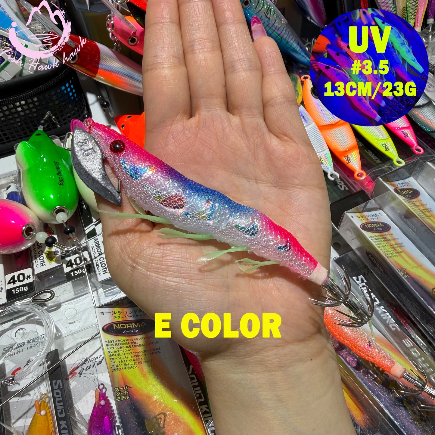 New Wooden Shrimp Bait #3.5 13cm 23g Squid Hook Lure Ultra UV Glow Egi Jig for Deep Sea Saltwater Night Jigging Fishing Squid hook