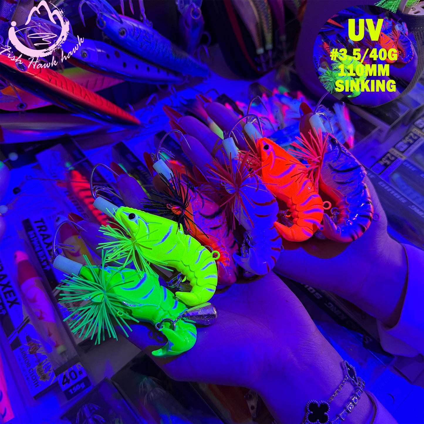 New #3.5/40g Luminous Shrimp Jig Squid Hook Saltwater Lure Glow Metal Bait for Deep Sea Jigging Bright for Snapper, Grouper Tuna Squid Hook