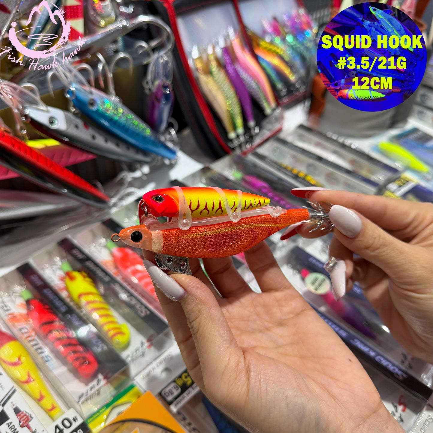New #3.5/21g Live-Bait Wrap Squid Jig Real Fish Scent Boost EGI Lure, Sharp Hooks for Squid & Cuttlefish Fishing Squid Hook