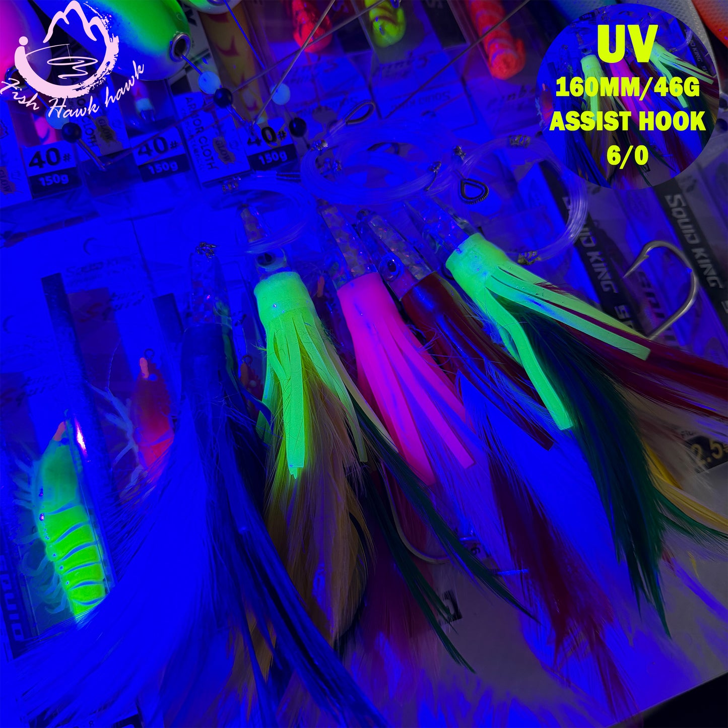 New 160mm/46g Resin Tipped Big Game Trolling Lure Skirted Feather Tail UV Glow in the Dark Resin Head for Tuna Kingfish jigs