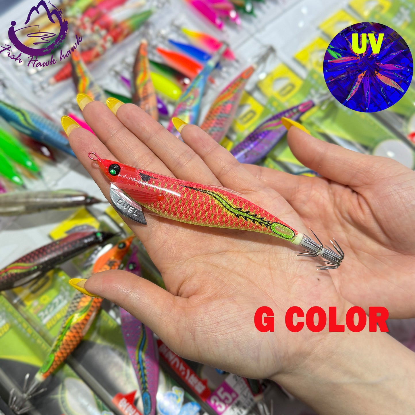 New #2.5 #3.0 #3.5 Rapid Sinking Artificial Luminous Squid Jigging Bait Wood Shrimp Hooks for Saltwater Tackle Fishing Lure