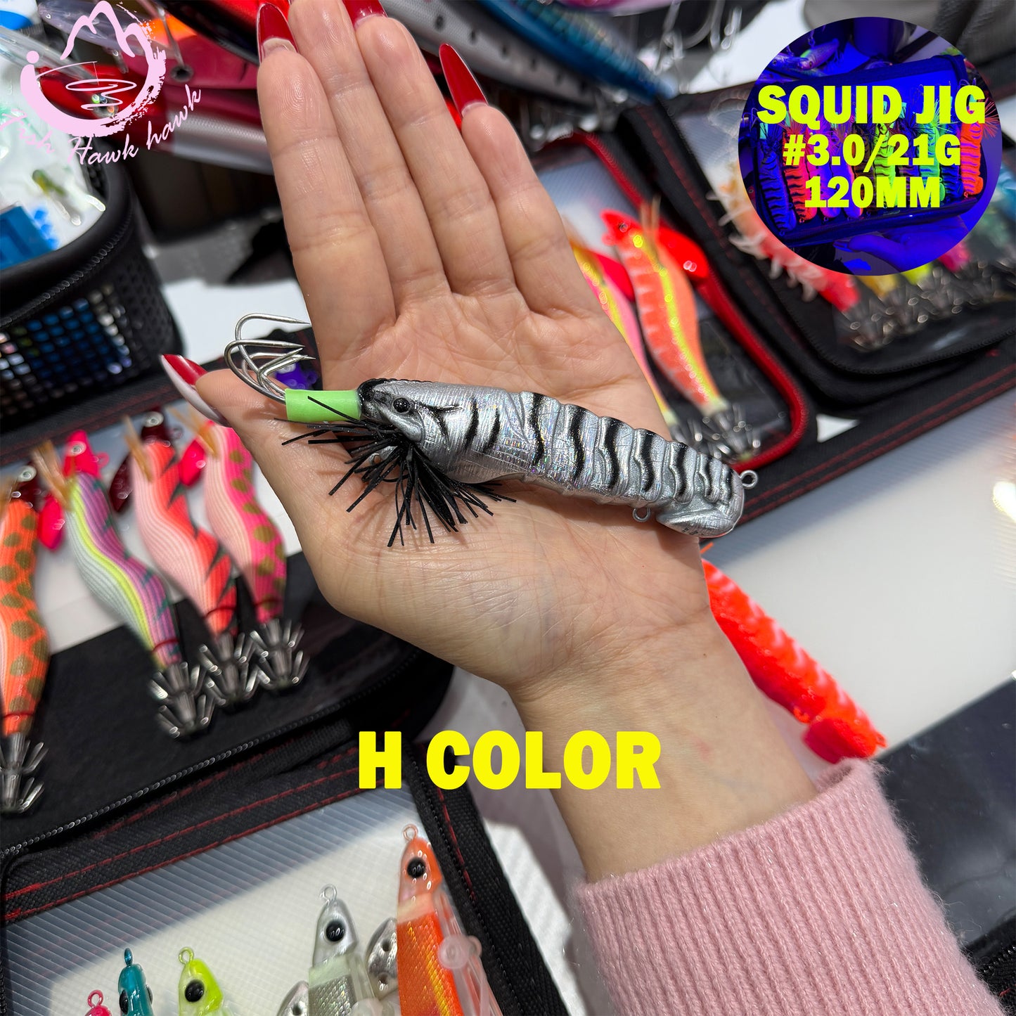 21g/120mm Luminous Squid Jigs Set Saltwater Squid Hooks with Sharp Stainless Hooks for Night Fishing Squid Hook