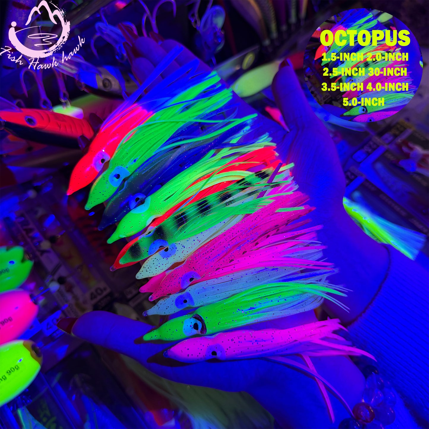 New Luminous Soft Octopus Lure UV Glow Squid Skirt Bait Glow in the Dark Octopus Soft Jig for Saltwater Tuna Mahi Snapper soft bait