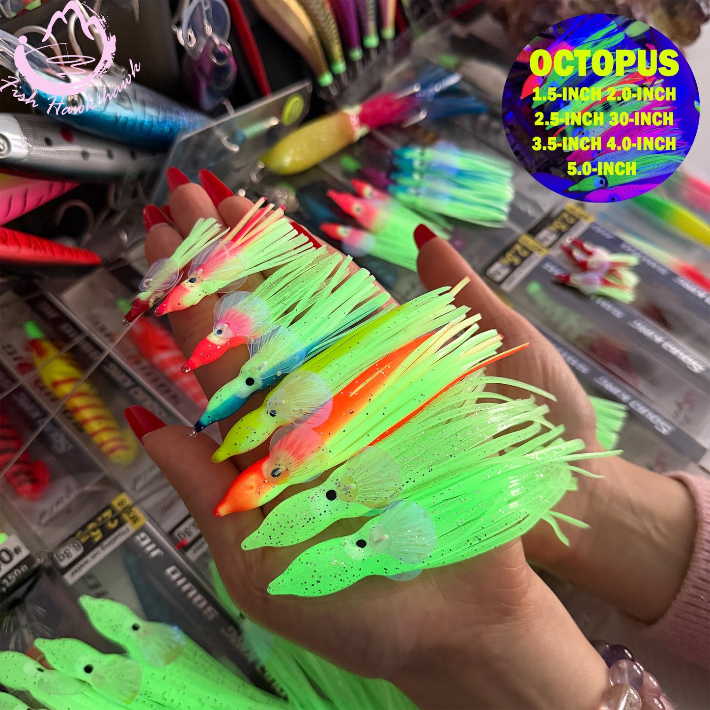 New Luminous Soft Octopus Lure UV Glow Squid Skirt Bait Glow in the Dark Octopus Soft Jig for Saltwater Tuna Mahi Snapper soft bait