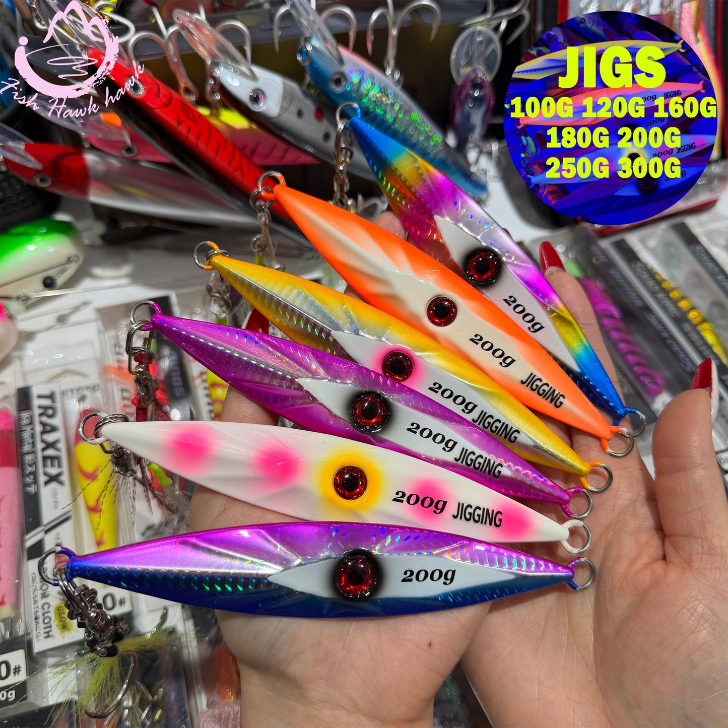 New 100g 300g Luminous Slow Pitch Jigging Lure for Saltwater High Strength Metal Jig for Deep Sea Tuna Snapper & Grouper jigs lure