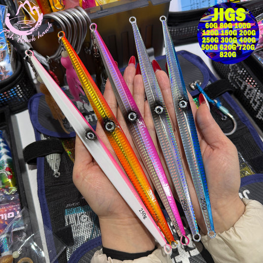 60g 80g 100g 120g 150g 180g 200g 250g 300g 400g 500g 620g 720g 820g Slow Pitch Long Jigging Lure Metal Jig with Assist Hook Offshore Saltwater Jigs for Tuna, Snapper & Grouper jigs lure