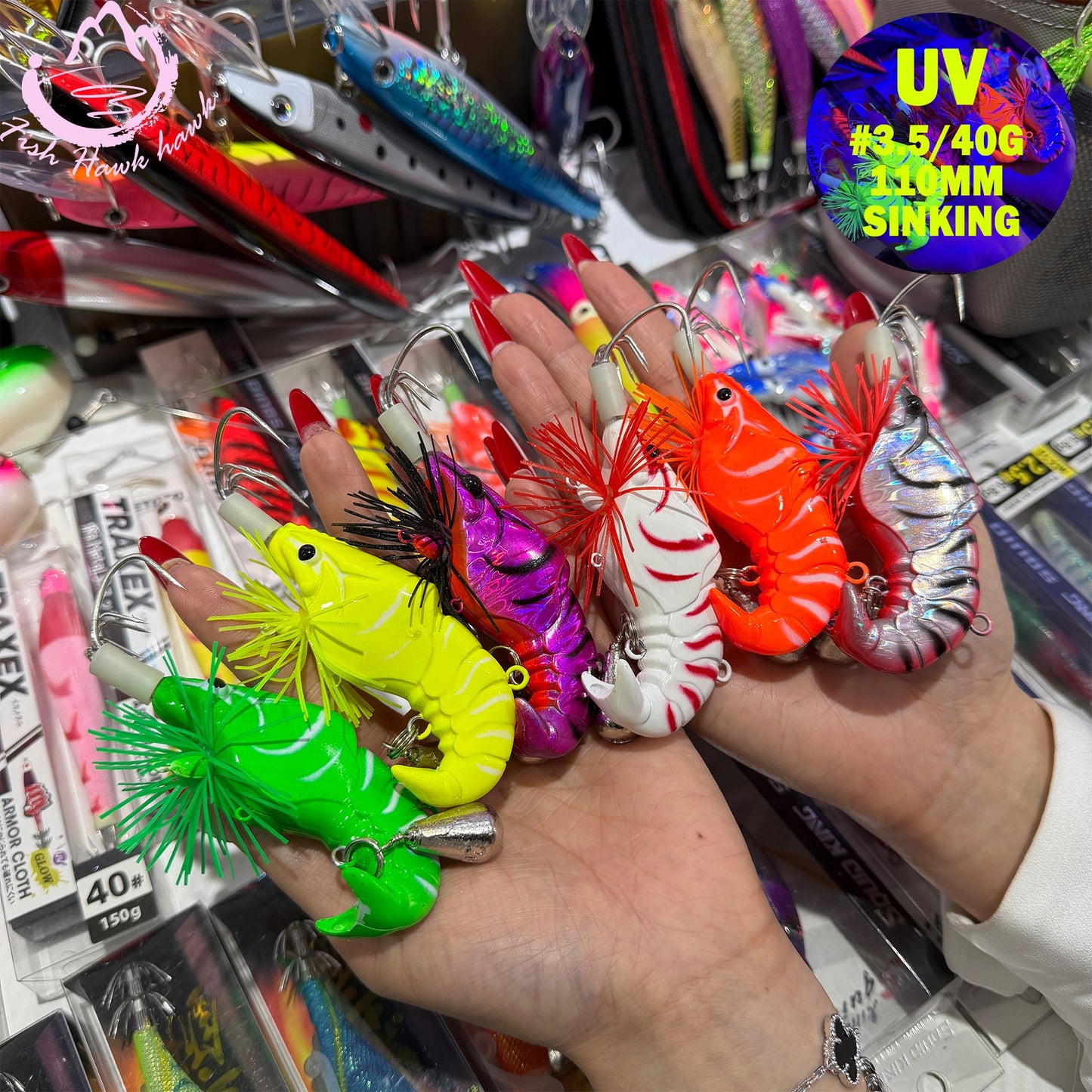 New #3.5/40g Luminous Shrimp Jig Squid Hook Saltwater Lure Glow Metal Bait for Deep Sea Jigging Bright for Snapper, Grouper Tuna Squid Hook