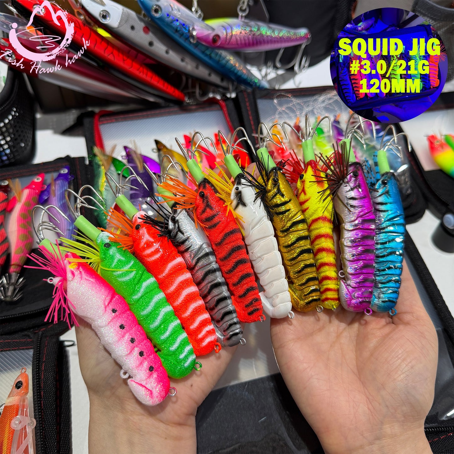 21g/120mm Luminous Squid Jigs Set Saltwater Squid Hooks with Sharp Stainless Hooks for Night Fishing Squid Hook
