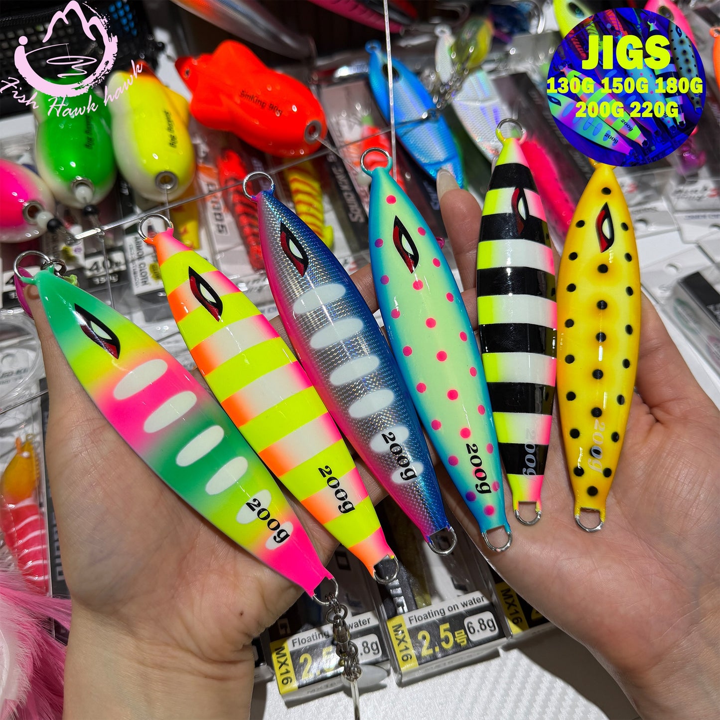 New Metal Jig Slow Fall/Slow-Pitch Jigging Lure130g-220g Glow Finish Double Assist Hooks Saltwater Deep Drop Salmon Fishing jigs lure